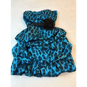 Deb y2k Strapless Leopard Print Ruffle Dress Black Blue Size 11 Party Occasion